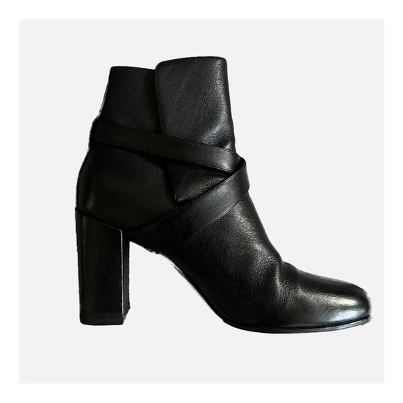 Saint Laurent Babies 90 Leather Cross Strap Ankle Boots Booties Black 38/ 8 - Picture 4 of 10